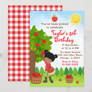 Apple picking Birthday African American Girl Invit Einladung