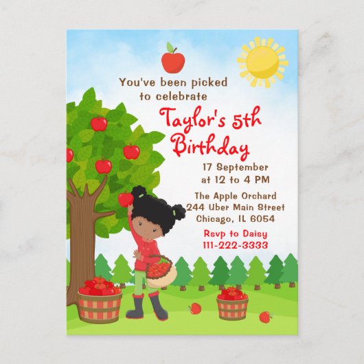 Apple picking Birthday African American Girl Postc Postkarte (Vorderseite)