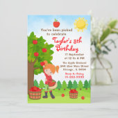 Apple Picking Birthday Red Hair Girl Einladung (Stehend Vorderseite)
