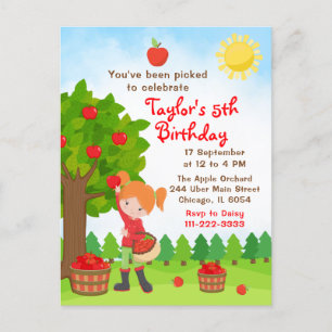 Apple Picking Birthday Red Hair Girl Postcard Postkarte
