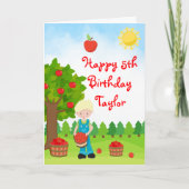 Apple Picking Blonde Hair Boy Happy Birthday Card Karte (Vorderseite)