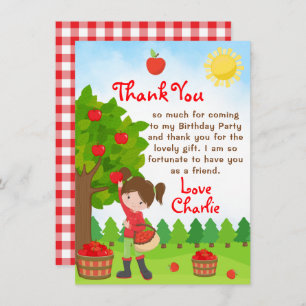 Apple Picking Brown Hair Girl Geburtstag Danke, ic Einladung