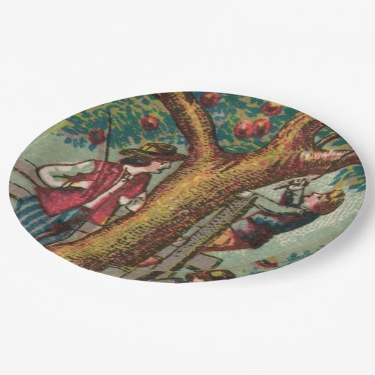 Apple-Picking Picnic Plate aus dem 19. Jahrhundert Pappteller (Schrägansicht)