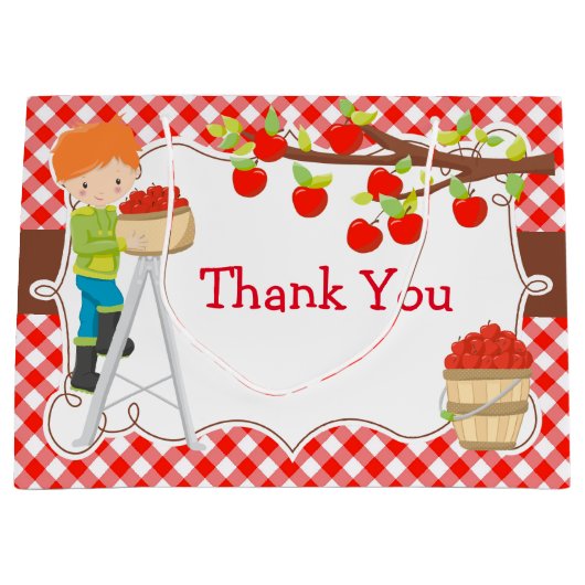 Apple Picking Red Hair Boy Birthday Party Große Geschenktüte (Vorderseite)