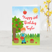 Apple Picking Red Hair Boy Happy Birthday Card Karte (Gelbe Blume)