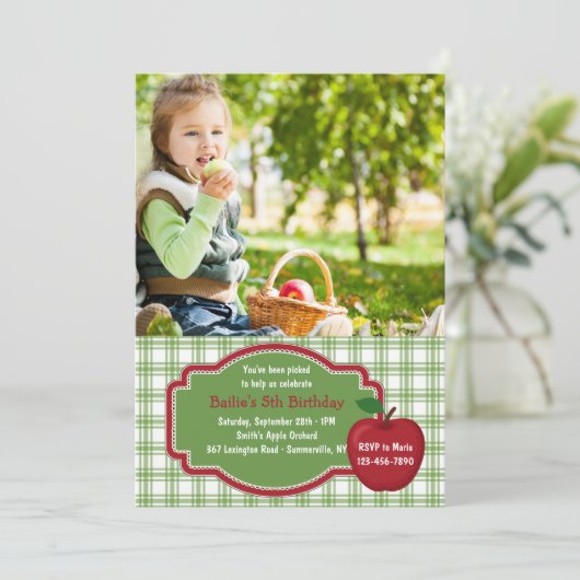 Apple Picking Time Foto Einladung (Stehend Vorderseite)