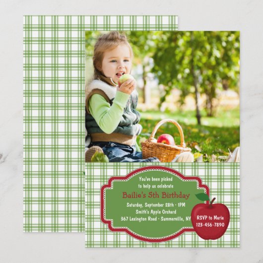Apple Picking Time Foto Einladung (Vorne/Hinten)