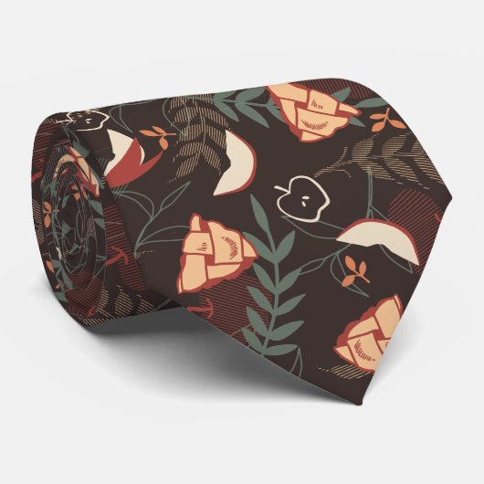 Apple Pie Floral Pattern Schwarz Krawatte (Gerollt)
