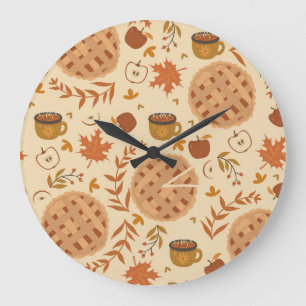 Apple Pie Herbst: Vintage Grafik Große Wanduhr