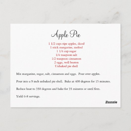 Apple Pie Rezpe Card Postkarte (Rückseite)