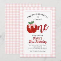 Apple Pink Bow Preppy Coquette 1. Geburtstag