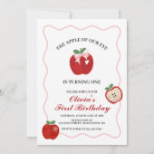 Apple Pink Bow Preppy Coquette 1. Geburtstag Einladung (Vorderseite)