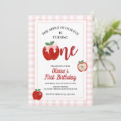 Apple Pink Bow Preppy Coquette 1. Geburtstag Einladung (Stehend Vorderseite)