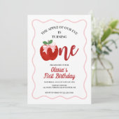 Apple Pink Bow Preppy Coquette 1. Geburtstag Einladung (Stehend Vorderseite)