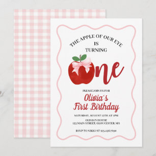 Apple Pink Bow Preppy Coquette 1. Geburtstag Einladung