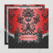 Apple Red & Black Damask Hochzeitsempfang Einladung (Vorne/Hinten)