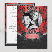 Apple Red & Black Damask Hochzeitsempfang Einladung (Vorne/Hinten)
