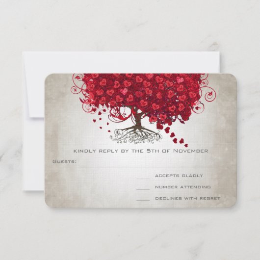Apple Red Heart Leaf Wedding RSVP (Vorderseite)