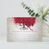 Apple Red Heart Leaf Wedding RSVP (Stehend Vorderseite)