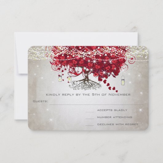 Apple Red Heart Leaf Wedding RSVP Karte (Vorderseite)