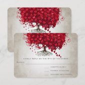 Apple Red Heart Leaf Wedding RSVP Karte (Vorne/Hinten)