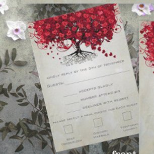 Apple Red Heart Leaf Wedding RSVP Karte