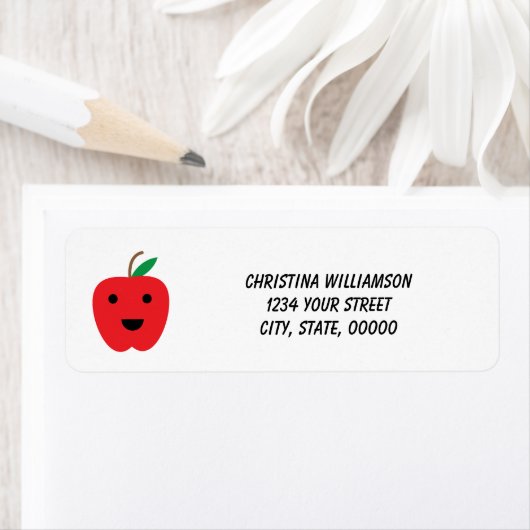 Apple Red Kawaii Personalize Rücksendeadresse (Insitu)