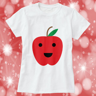 Apple Red Niedlich Kawaii Face T-Shirt