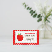 Apple Red Polka Dots Business Card Lehrerin Visitenkarte (Stehend Vorderseite)