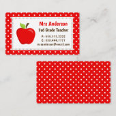 Apple Red Polka Dots Business Card Lehrerin Visitenkarte (Vorne/Hinten)