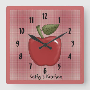 Apple (Red) Quadratische Wanduhr