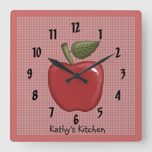 Apple (rot) quadratische wanduhr (Vorderseite)