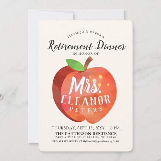 Apple-Ruhestand-Abendessen der Lehrerin Minze Einl Einladung (Vorderseite)