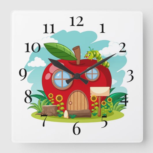 Apple School House Quadratische Wanduhr (Vorderseite)