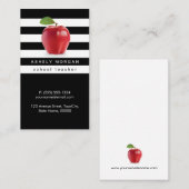 Apple School Teacher Elegante Schwarz-weiße Streif Visitenkarte (Vorne/Hinten)