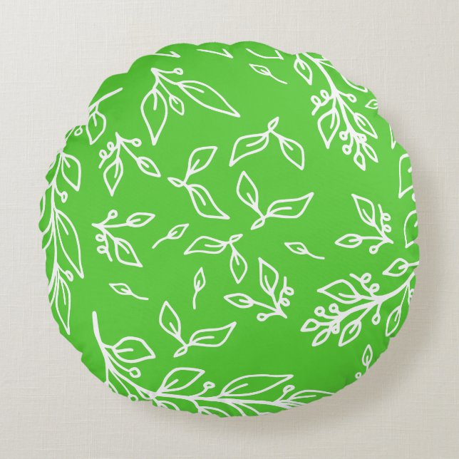 Apple Spring Green Floral Rundes Kissen (Vorderseite)