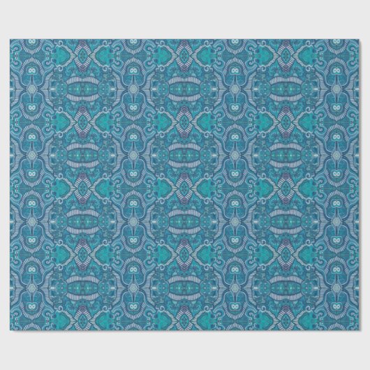 Apple Stripe Bohemisch Arabesque Muster Blau Aquam Geschenkpapier (Flach)