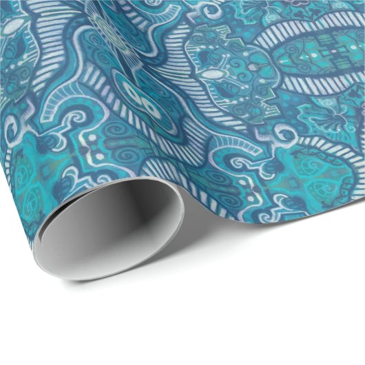 Apple Stripe Bohemisch Arabesque Muster Blau Aquam Geschenkpapier (Rolleneckpunkt)