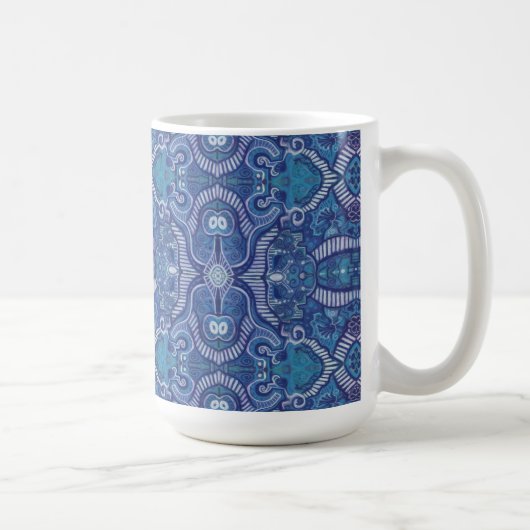 Apple Stripe Bohemisch Boho Arabesque Muster Blau Kaffeetasse (Rechts)