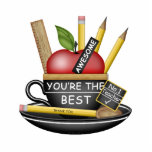 Apple Teacup Freistehende Fotoskulptur<br><div class="desc">Ein Apple für Lehrer in einem Blackboard-Teacup der alten Schule,  mit Dankeschön "Stift" Teaspoon,  Tee-Tag,  Ruler und Gelben Stifte. Wählen Sie einfach das perfekte Geschenk für LehrerInnen aus einer großen Auswahl an lustigen Gegenständen.</div>