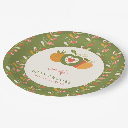 Apple Theme Fall Baby Dusche Geschlecht neutrale G Pappteller (Schrägansicht)