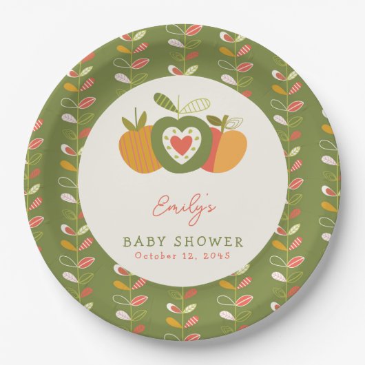 Apple Theme Fall Baby Dusche Geschlecht neutrale G Pappteller (Vorderseite)