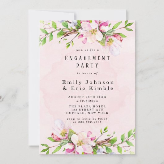 Apple Tree Blüten Wasserfarben-Engagement-Partei Einladung (Vorderseite)