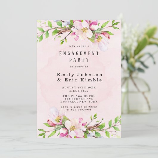 Apple Tree Blüten Wasserfarben-Engagement-Partei Einladung (Stehend Vorderseite)