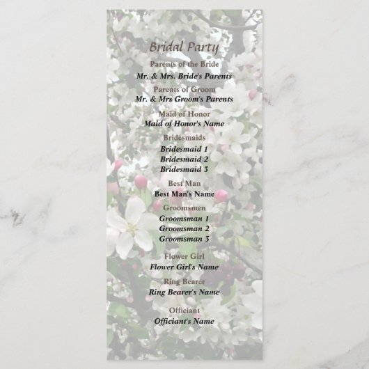 Apple Tree in Bloom Wedding Programm (Rückseite)
