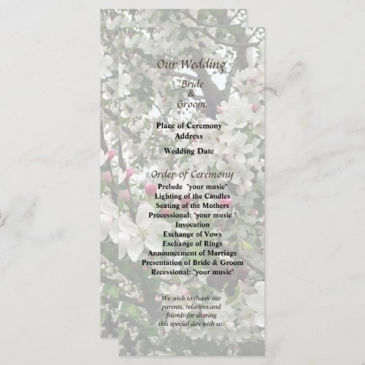 Apple Tree in Bloom Wedding Programm (Vorne/Hinten)