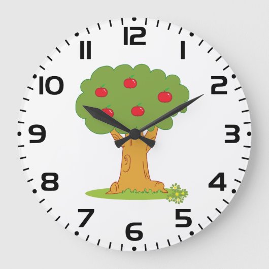 Apple Tree Whimsical Red Apples Große Wanduhr (Vorderseite)