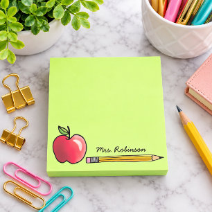 Apple und Bleistift Personalisierte Lehrerin Grün Post-it Klebezettel
