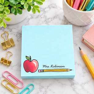 Apple und Bleistift Personalisierter Lehrer Aqua 3 Post-it Klebezettel