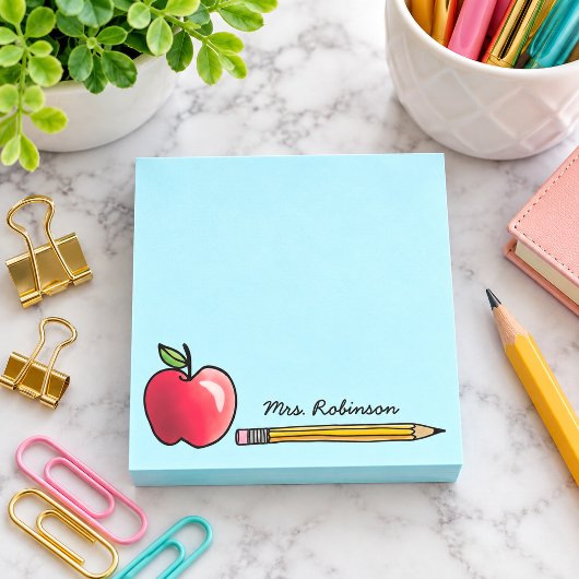 Apple und Bleistift Personalisierter Lehrer Aqua 3 Post-it Klebezettel